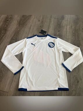 Puma White and Navy Long Sleeve Soccer Top